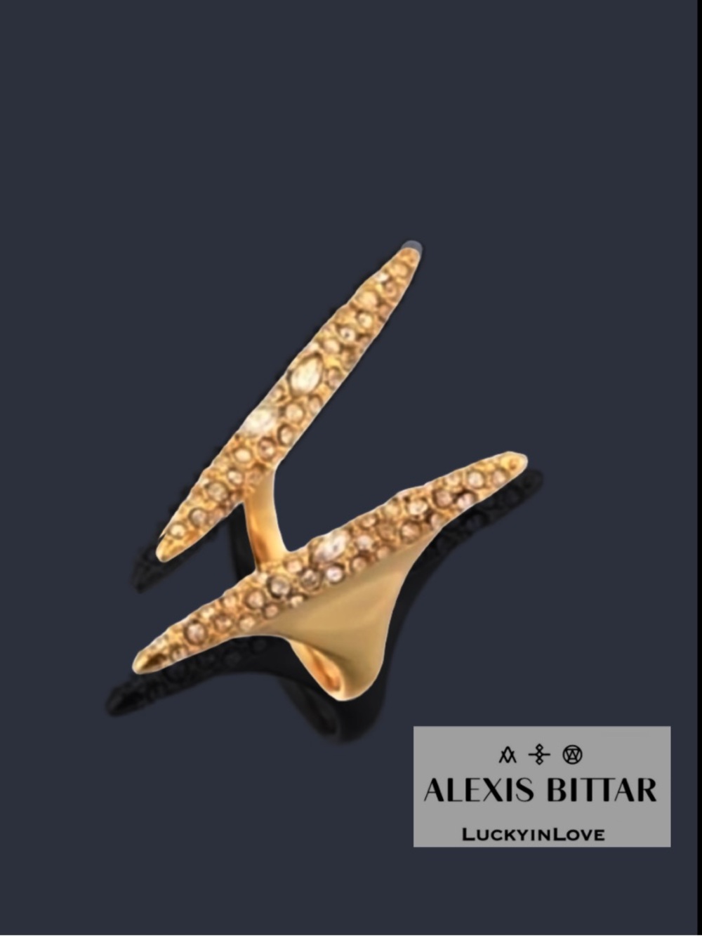Alexis Bittar Gold Modernist Crystal Double Spear Adjustable Ring